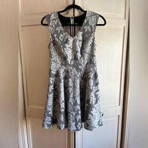 Material Girl Black & White Floral Lace Mini Skater Dress with Back Zip Detail